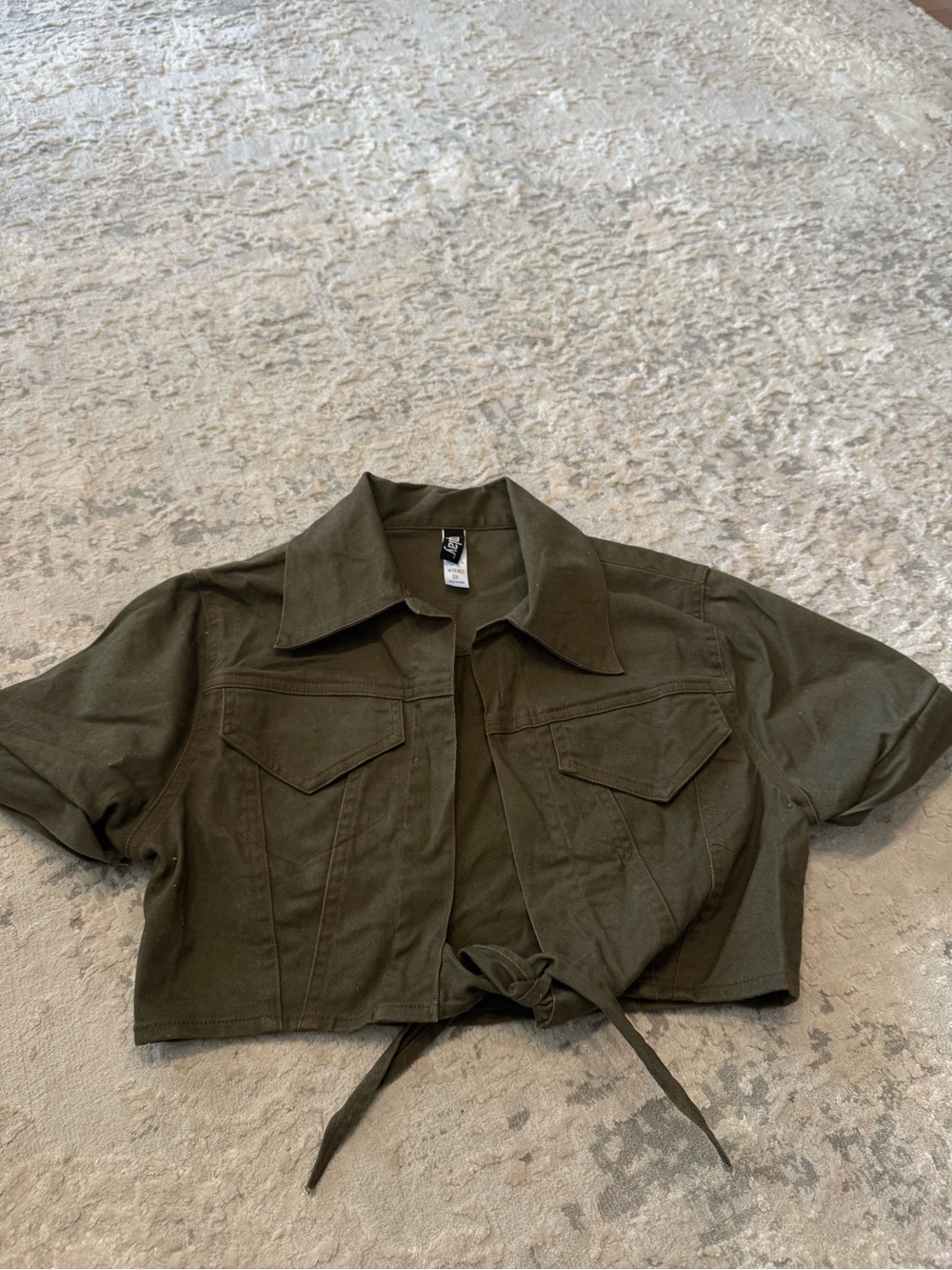 Forplay Olive Green Cropped Utility Top